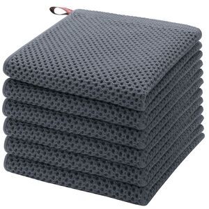 6Pcs Kitchen Dish Cloths Waffle Weave Absorbent Kitchen Towels Set Gray